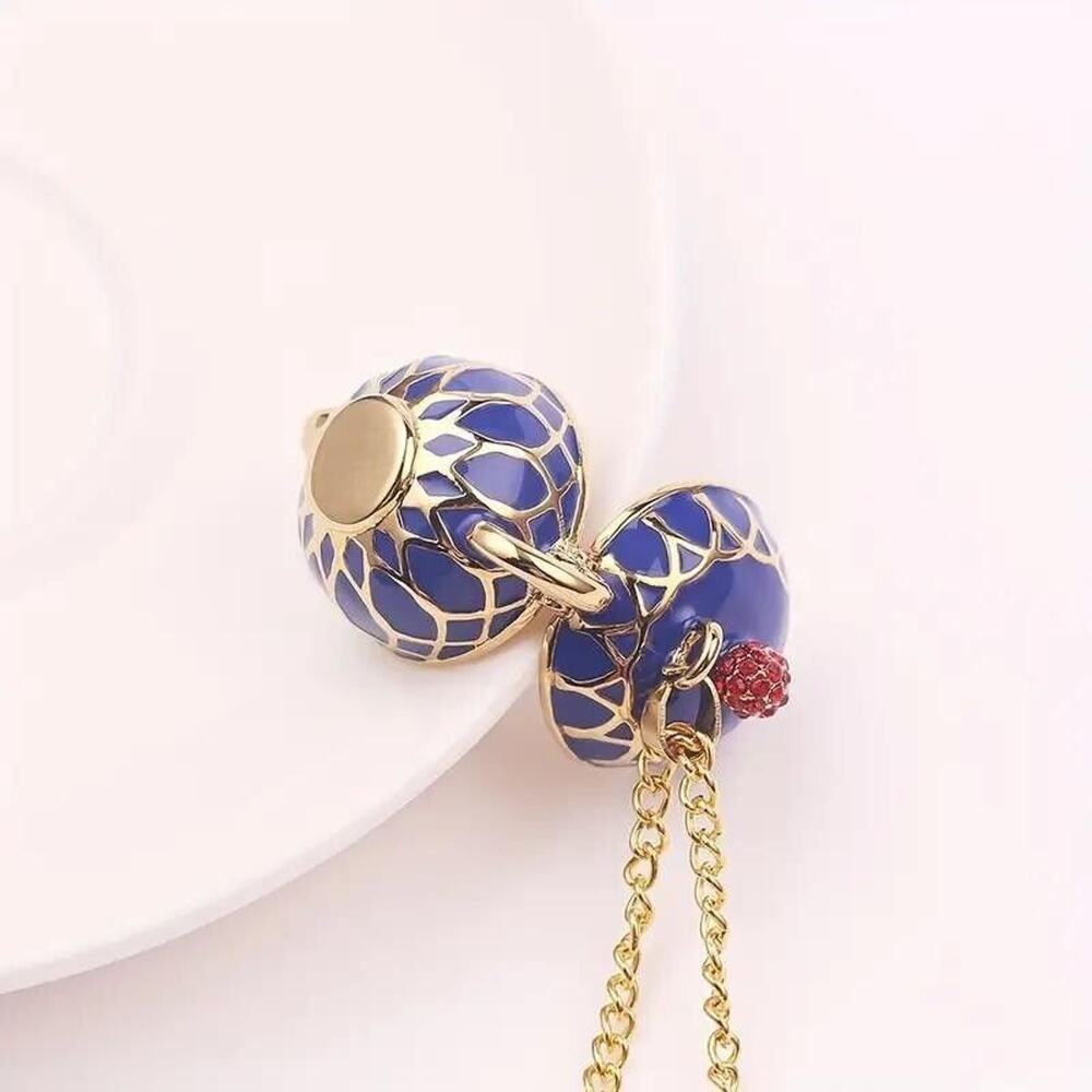 Cobalt Blue Enamel Painted Teapot Tea Pot Charm Pendant Yellow Gold-Tone - Picture 8 of 15